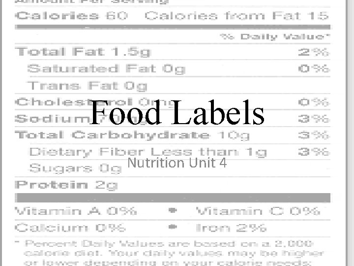 Food Labels Nutrition Unit 4 