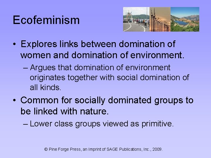 Ecofeminism • Explores links between domination of women and domination of environment. – Argues