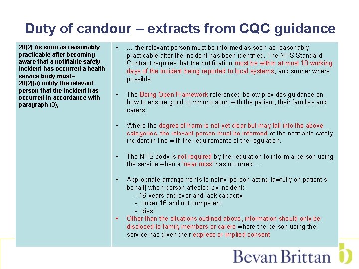 Duty of candour – extracts from CQC guidance 20(2) As soon as reasonably practicable