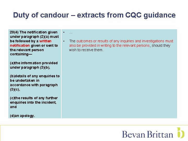 Duty of candour – extracts from CQC guidance 20(4) The notification given under paragraph