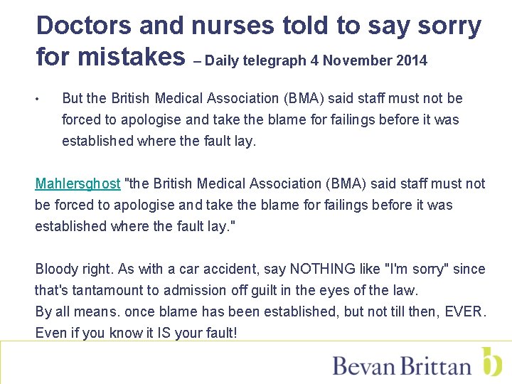 Doctors and nurses told to say sorry for mistakes – Daily telegraph 4 November