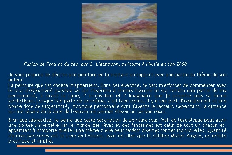 Fusion de l'eau et du feu par C. Lietzmann, peinture à l'huile en Fusion de l'eau et du feu par C. Lietzmann, peinture à l'huile en