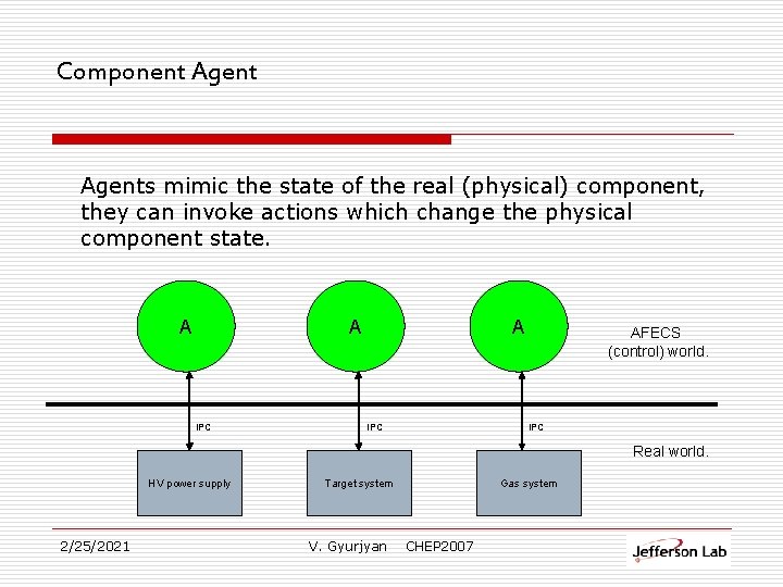 Component Agents mimic the state of the real (physical) component, they can invoke actions
