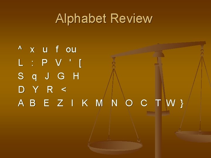 Alphabet Review ^ L S D A x u f ou : P V