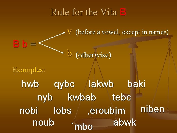 Rule for the Vita B Bb= v (before a vowel, except in names) b