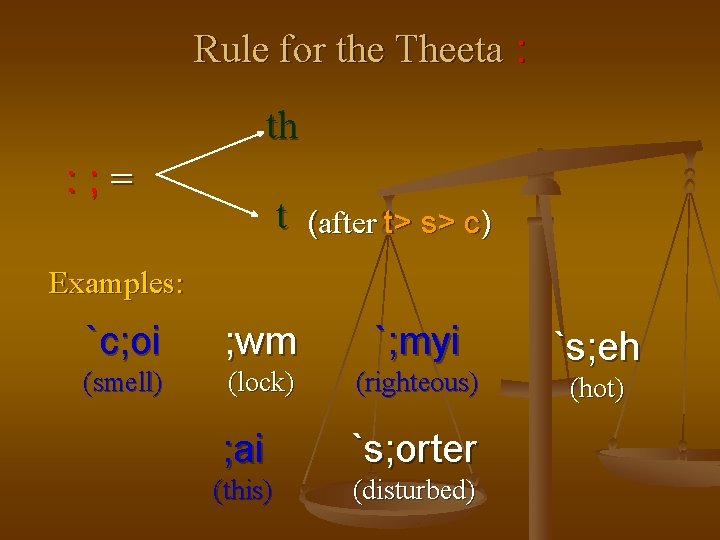 Rule for the Theeta : th : ; = t (after t> s> c)