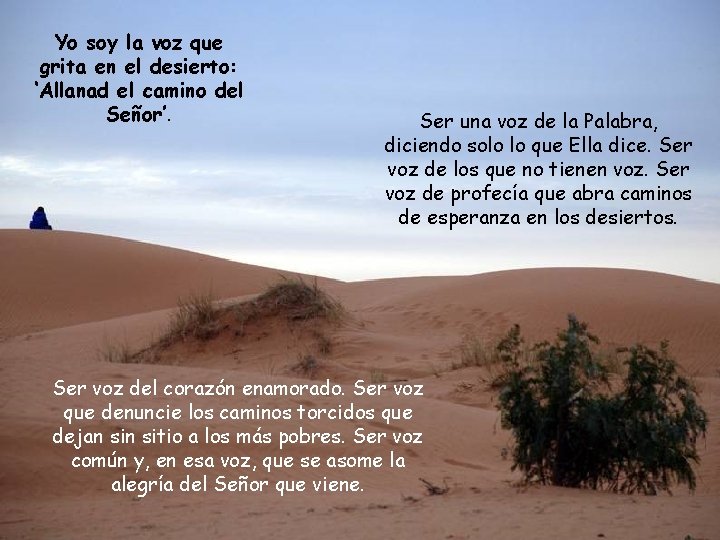 Yo soy la voz que grita en el desierto: ‘Allanad el camino del Señor’.