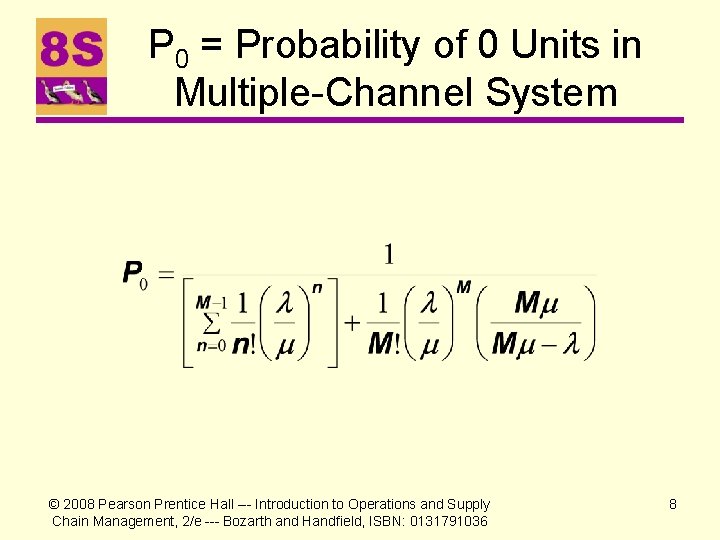 P 0 = Probability of 0 Units in Multiple-Channel System © 2008 Pearson Prentice