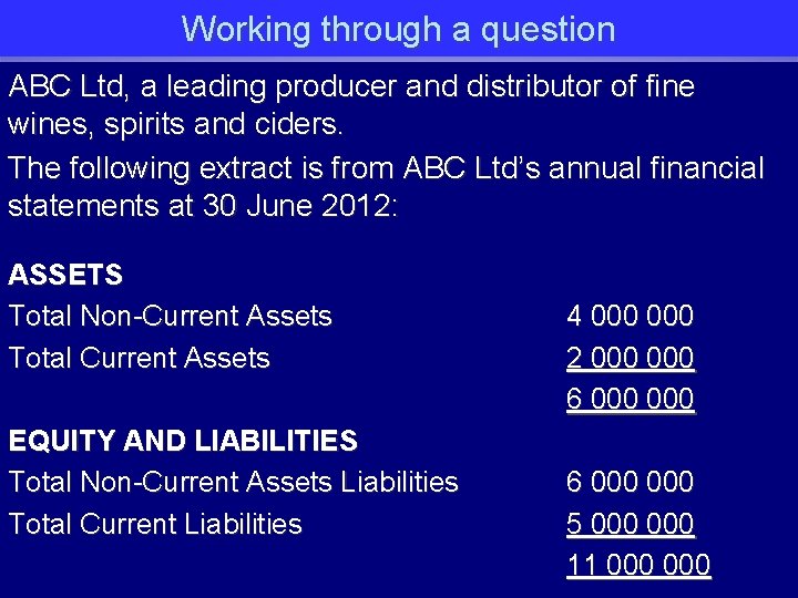 Working through a question ABC Ltd, a leading producer and distributor of fine wines,