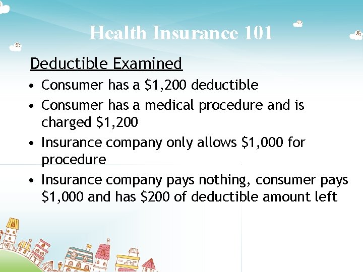 Health Insurance 101 Deductible Examined • Consumer has a $1, 200 deductible • Consumer