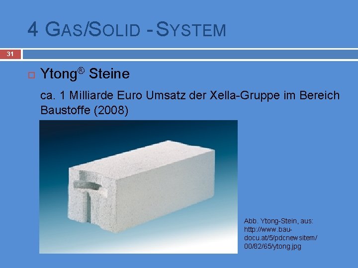 4 GAS/SOLID - SYSTEM 31 Ytong® Steine ca. 1 Milliarde Euro Umsatz der Xella-Gruppe