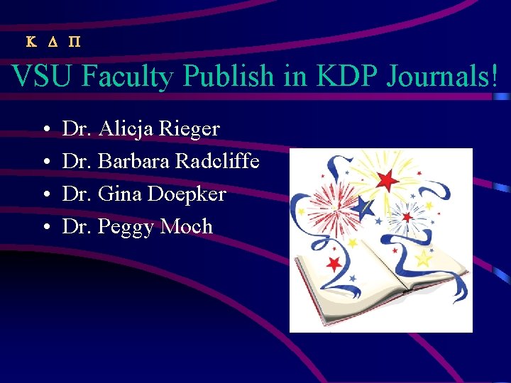  VSU Faculty Publish in KDP Journals! • • Dr. Alicja Rieger Dr. Barbara