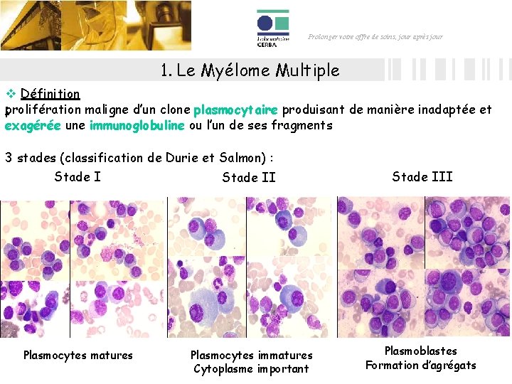 Prolonger votre offre de soins, jour après jour 1. Le Myélome Multiple v Définition