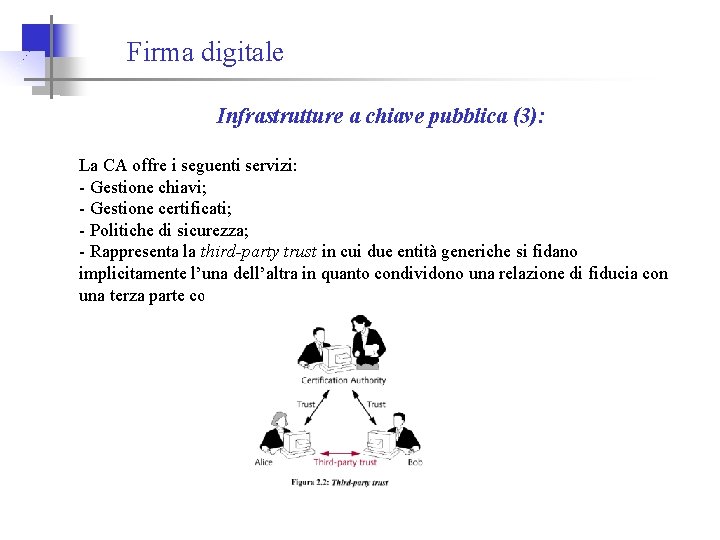 Firma digitale Infrastrutture a chiave pubblica (3): La CA offre i seguenti servizi: -