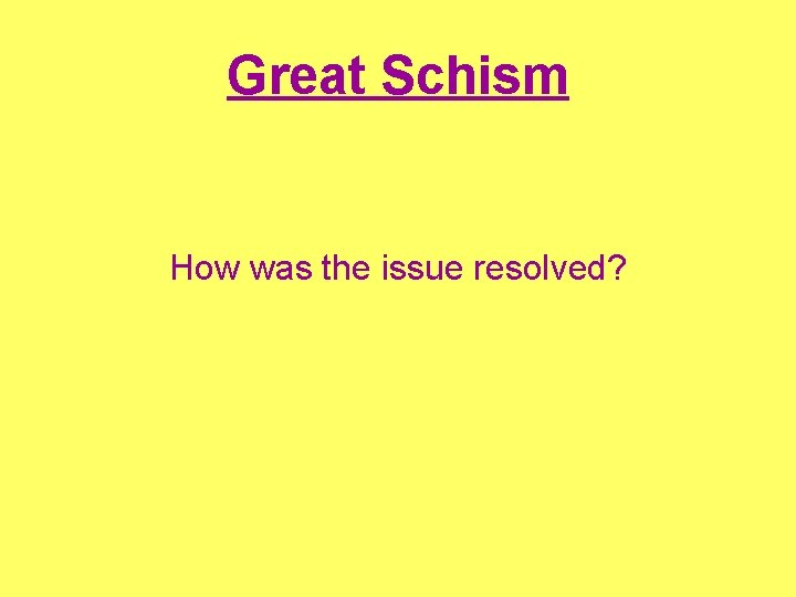 Great Schism How was the issue resolved? 