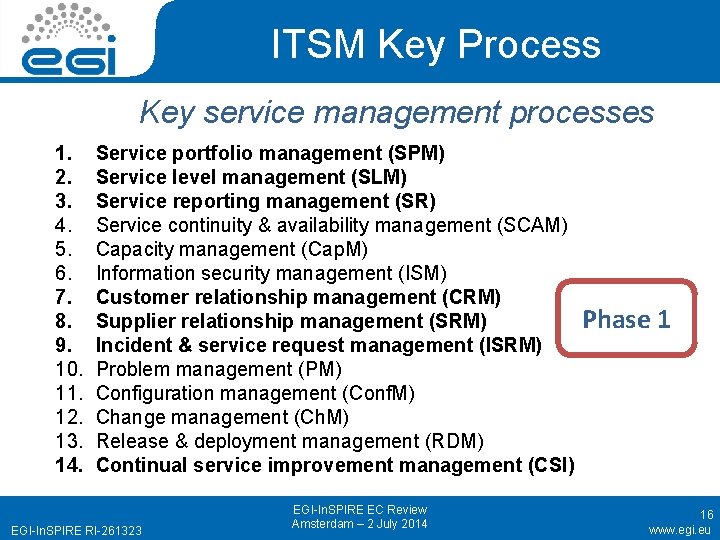 ITSM Key Process Key service management processes 1. 2. 3. 4. 5. 6. 7.