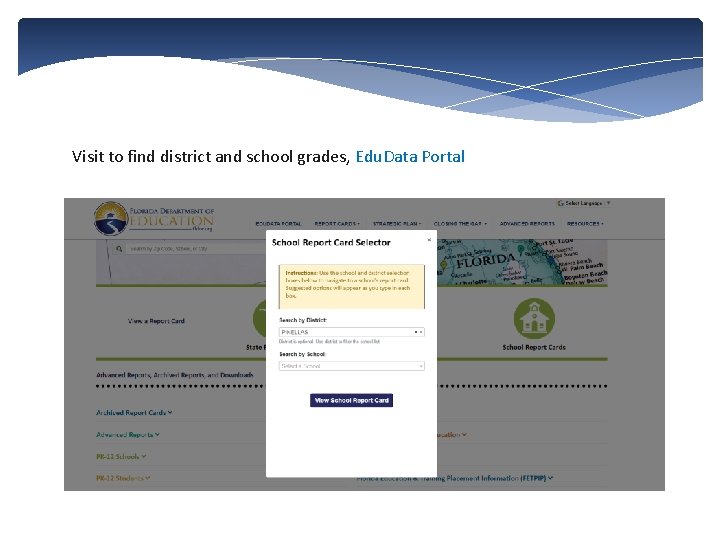 Visit to find district and school grades, Edu. Data Portal 