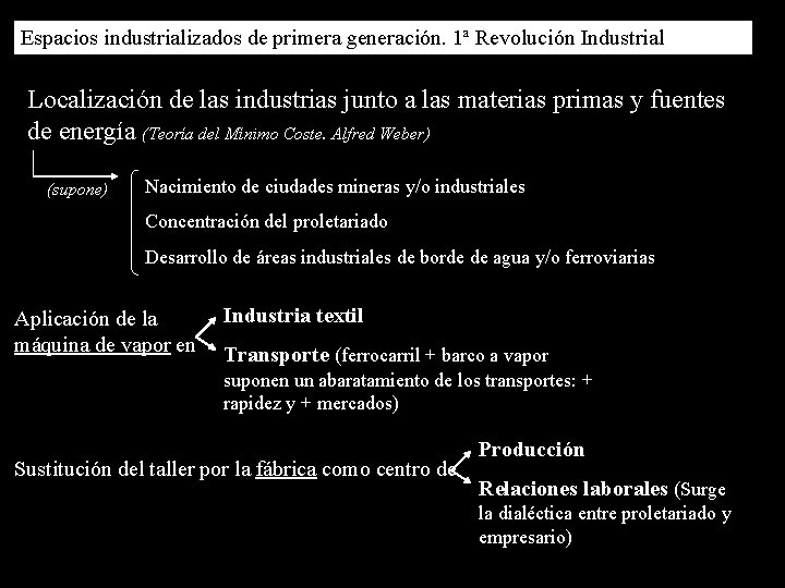 Espacios industrializados de primera generación. 1ª Revolución Industrial Localización de las industrias junto a