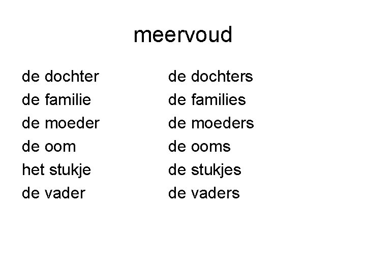 meervoud de dochter de familie de moeder de oom het stukje de vader de