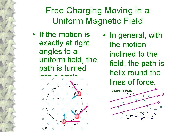 Free Charging Moving in a Uniform Magnetic Field • If the motion is •