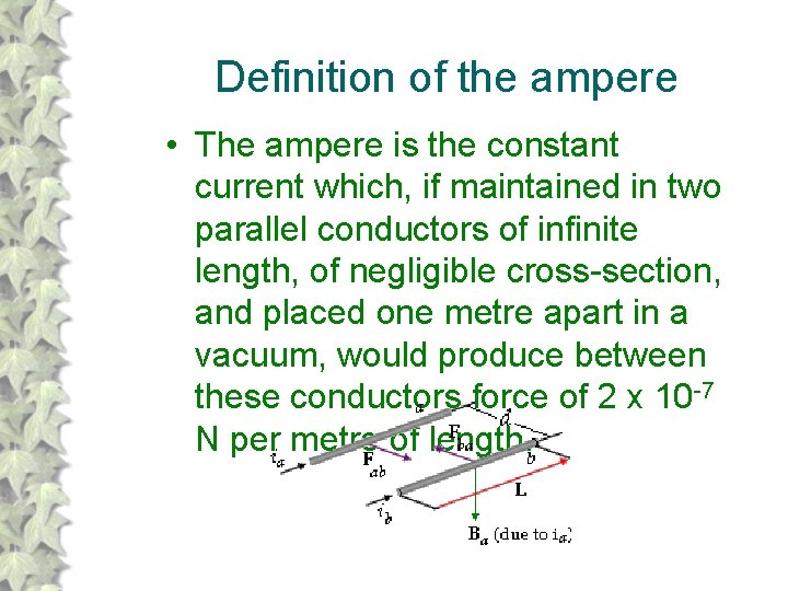 Definition of the ampere • The ampere is the constant current which, if maintained
