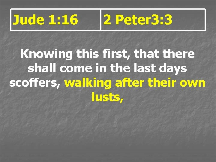 Jude 1: 16 2 Peter 3: 3 Knowing this first, that there shall come