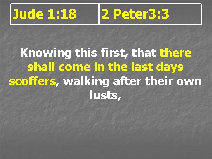 Jude 1: 18 2 Peter 3: 3 Knowing this first, that there shall come