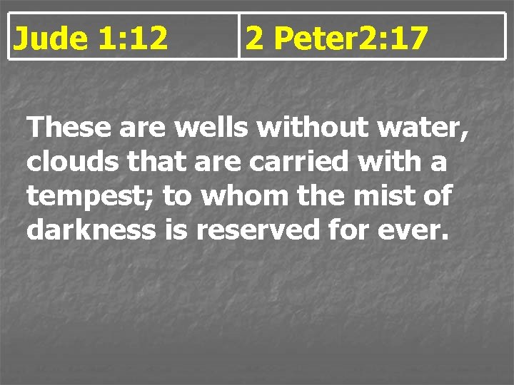 Jude 1: 12 2 Peter 2: 17 These are wells without water, clouds that