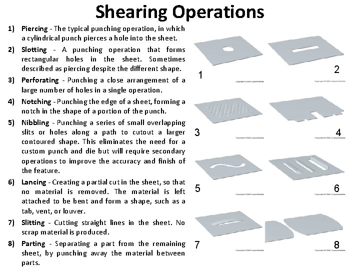 Shearing Operations 1) Piercing - The typical punching operation, in which a cylindrical punch