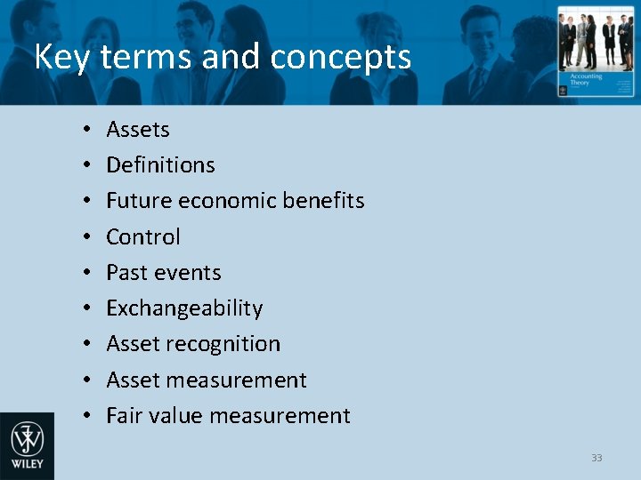 Key terms and concepts • • • Assets Definitions Future economic benefits Control Past