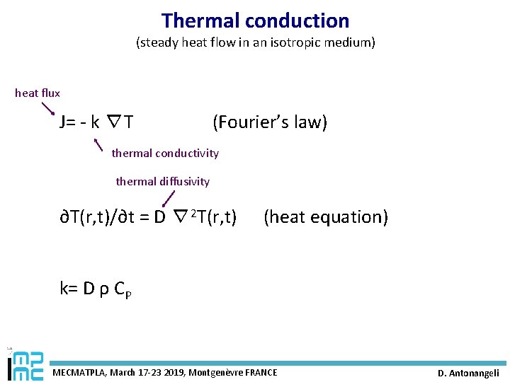 Thermal conduction (steady heat flow in an isotropic medium) heat flux J= - k