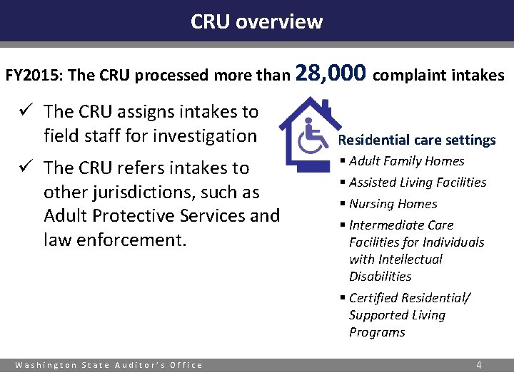 CRU overview FY 2015: The CRU processed more than 28, 000 complaint intakes ü