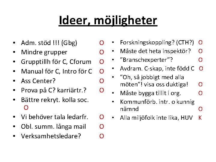 Ideer, möjligheter Adm. stöd !!! (Gbg) Mindre grupper Grupptillh för C, Cforum Manual för