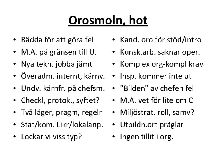 Orosmoln, hot • • • Rädda för att göra fel M. A. på gränsen