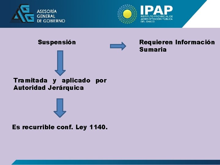 Suspensión Tramitada y aplicado por Autoridad Jerárquica Es recurrible conf. Ley 1140. Requieren Información