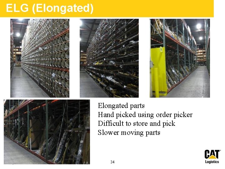 ELG (Elongated) Elongated parts Hand picked using order picker Difficult to store and pick ELG (Elongated) Elongated parts Hand picked using order picker Difficult to store and pick