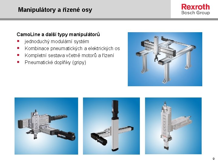 Manipulátory a řízené osy Camo. Line a další typy manipulátorů § jednoduchý modulární systém