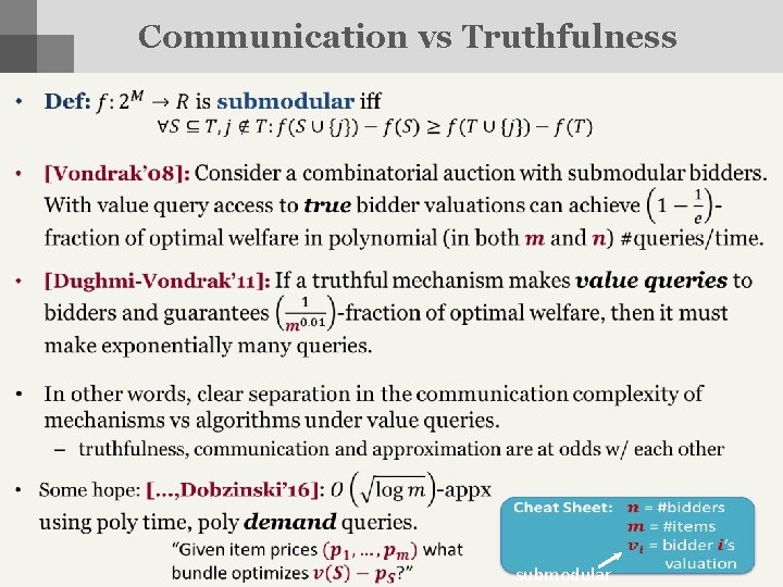 Communication vs Truthfulness • submodular 