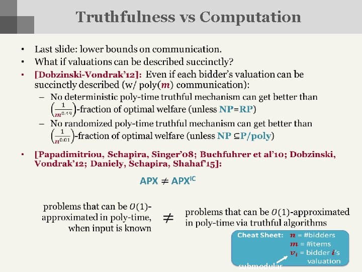 Truthfulness vs Computation • submodular 