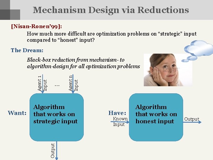 Mechanism Design via Reductions [Nisan-Ronen’ 99]: How much more difficult are optimization problems on