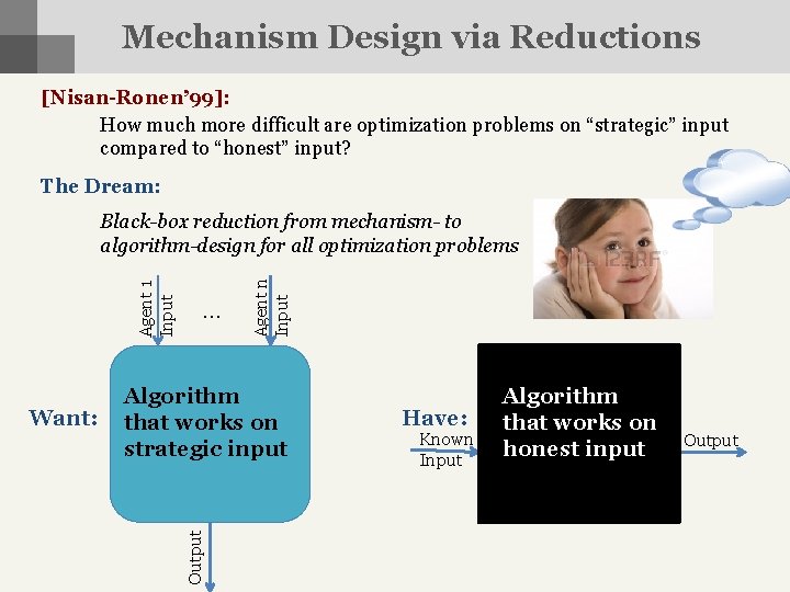 Mechanism Design via Reductions [Nisan-Ronen’ 99]: How much more difficult are optimization problems on