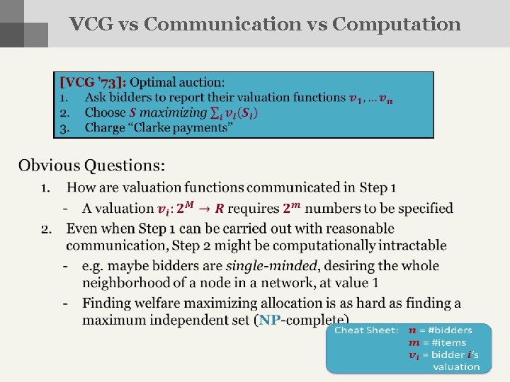 VCG vs Communication vs Computation • 