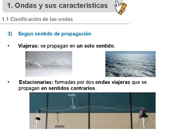 1. Ondas y sus características 1. 1 Clasificación de las ondas 3) Según sentido