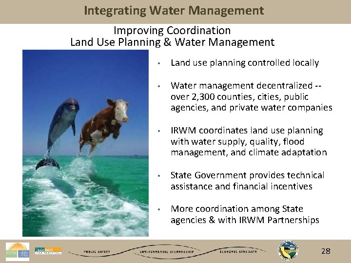 Integrating Water Management Improving Coordination Land Use Planning & Water Management • Land use
