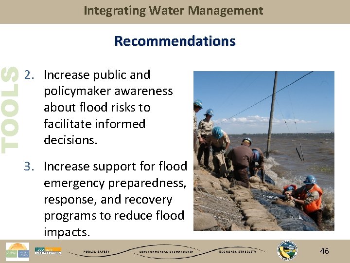 Integrating Water Management Recommendations TOOLS 2. Increase public and policymaker awareness about flood risks