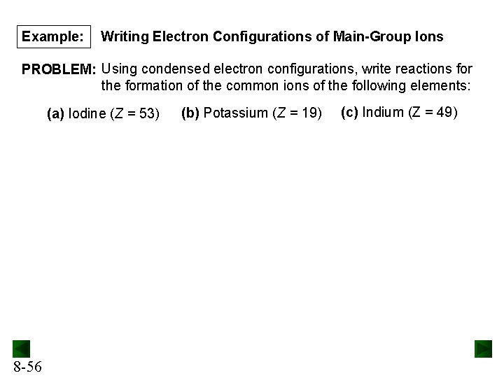 Example: Writing Electron Configurations of Main-Group Ions PROBLEM: Using condensed electron configurations, write reactions