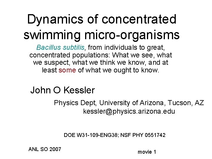 Dynamics of concentrated swimming micro-organisms Bacillus subtilis, from individuals to great, concentrated populations: What