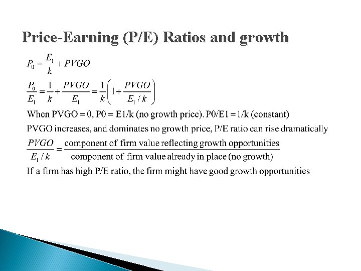 Price-Earning (P/E) Ratios and growth 