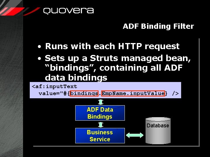 ADF Binding Filter • Runs with each HTTP request • Sets up a Struts