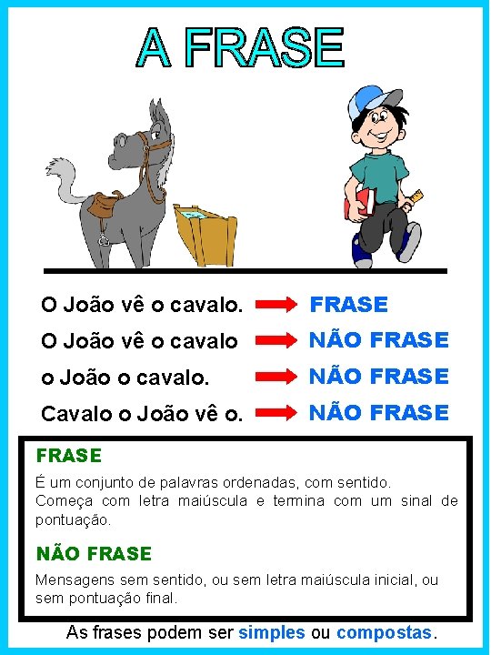 O João vê o cavalo. FRASE O João vê o cavalo NÃO FRASE o
